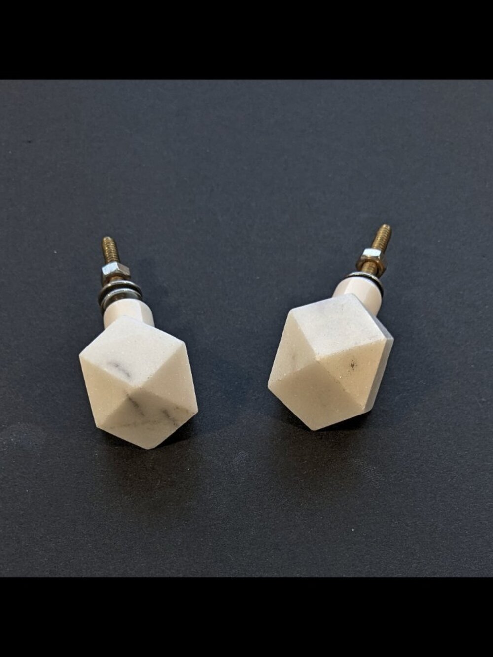 2 White Marble Multi Faceted Drawer Pulls / Cabinet Knobs